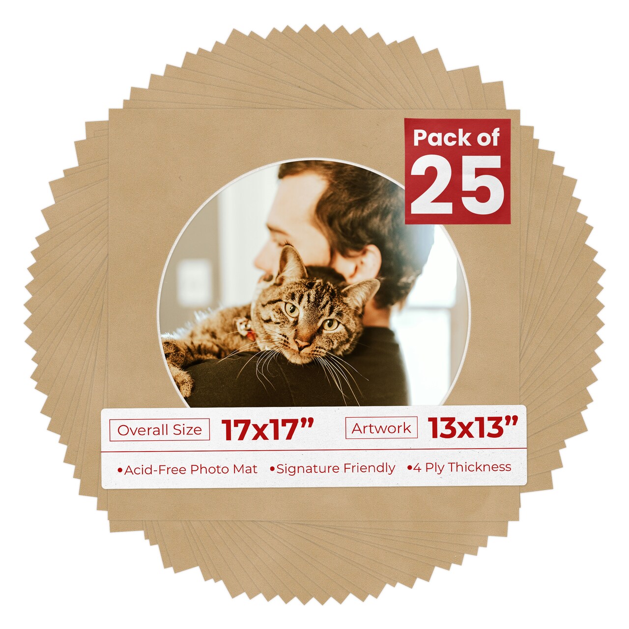 Beige Suede Mat Board for 17x17 Frames - Circle Opening for 13x13 Photos